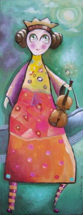 Pintura intitulada "La princesse au vio…" por Valerie Albertosi, Obras de arte originais, Óleo