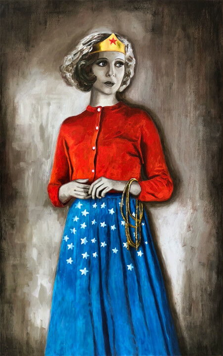 Painting titled "Wonder Woman" by Valerie Andriantsiferana, Original Artwork, Acrylic Mounted on Wood Stretcher frame