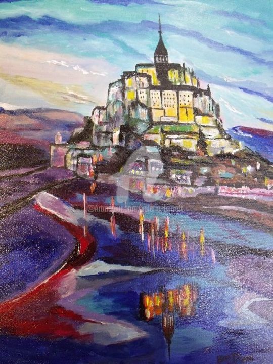 Painting titled "Mont Saint Michel à…" by Valérie Barrett, Original Artwork, Acrylic