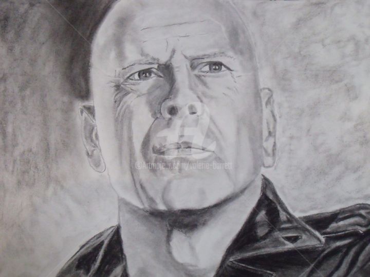 Drawing titled "Bruce Willis" by Valérie Barrett, Original Artwork, Graphite