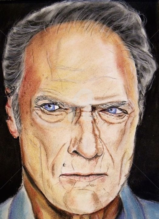 Painting titled "Clint Eastwood" by Valérie Barrett, Original Artwork, Pastel