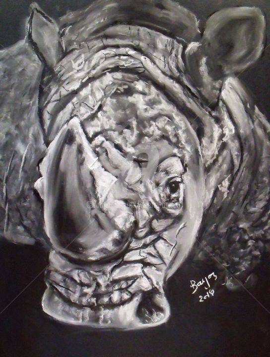 Картина под названием "Rhino" - Valérie Barrett, Подлинное произведение искусства, Пастель