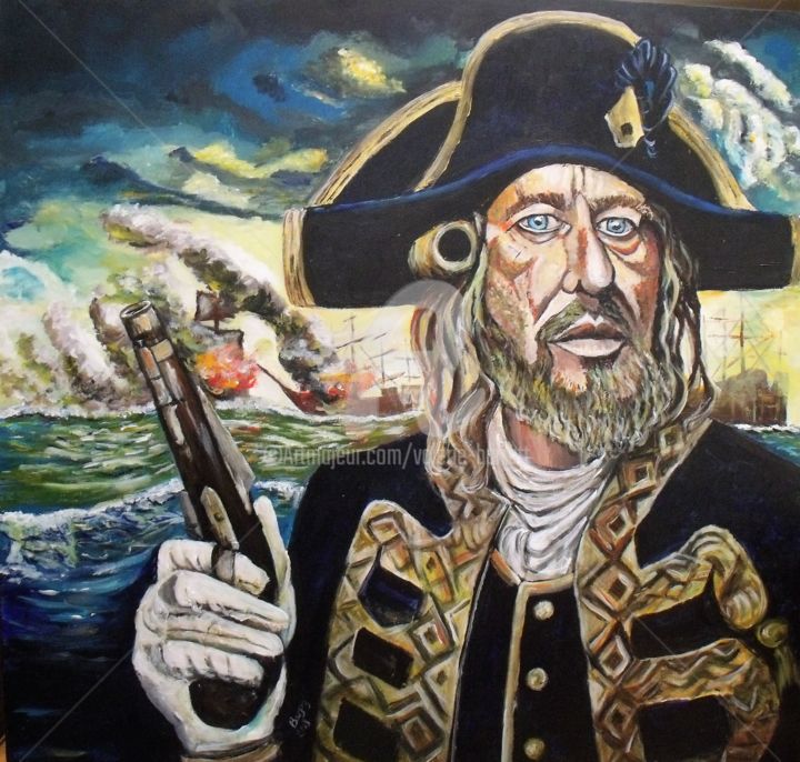 Painting titled "Capitaine Hector Ba…" by Valérie Barrett, Original Artwork, Acrylic Mounted on Wood Stretcher frame