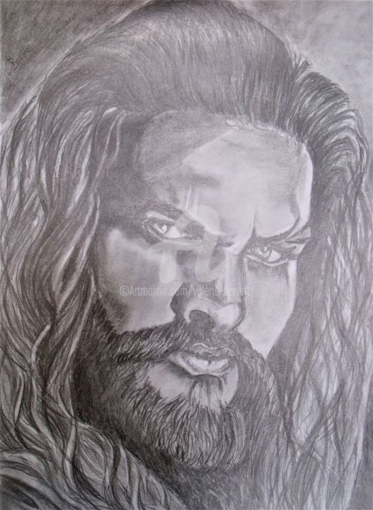 Drawing titled "Jason Momoa" by Valérie Barrett, Original Artwork, Conté