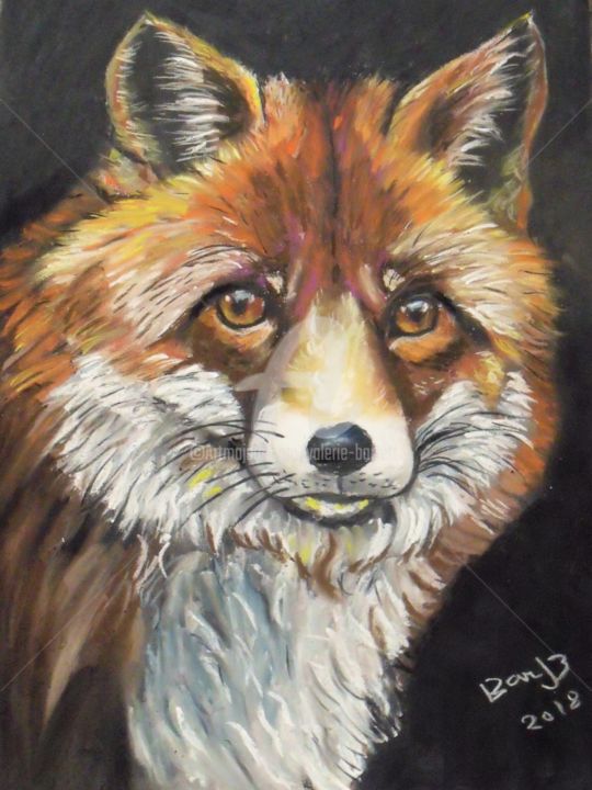 Painting titled "FOX" by Valérie Barrett, Original Artwork, Pastel Mounted on Wood Panel