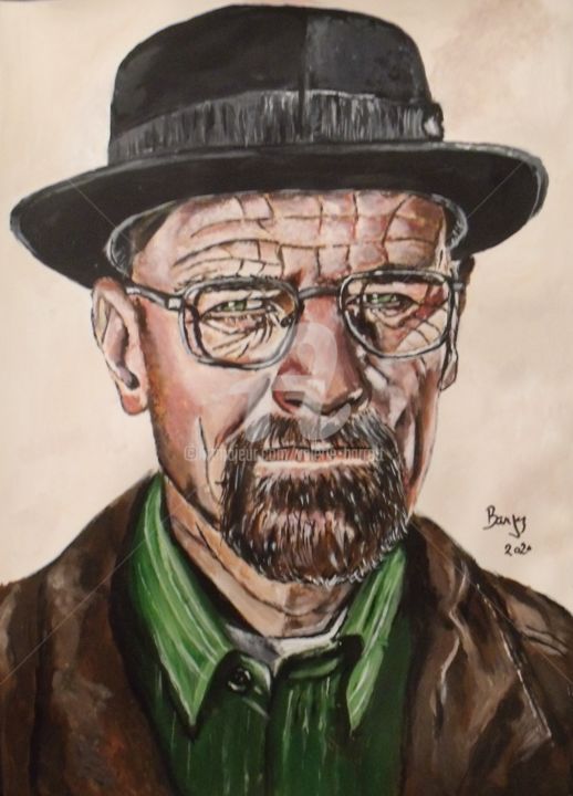 Painting titled "Brian Cranston (Hei…" by Valérie Barrett, Original Artwork, Acrylic Mounted on Wood Panel