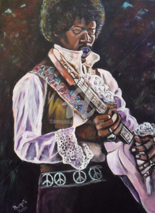 Peinture intitulée "Jimmy Hendrix" par Valérie Barrett, Œuvre d'art originale, Acrylique Monté sur Châssis en bois