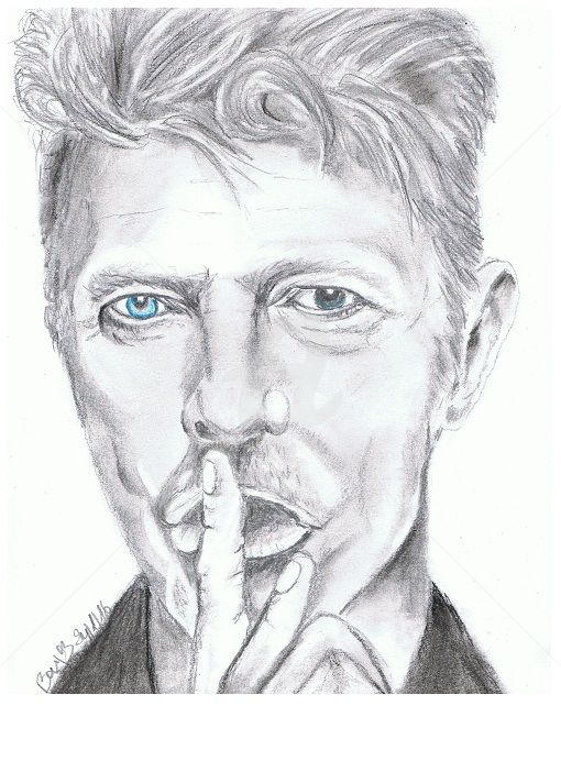 Drawing titled "David Bowie" by Valérie Barrett, Original Artwork, Pencil Mounted on Cardboard