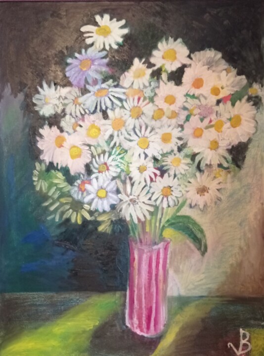 Painting titled "Marguerittes en fol…" by Valérie Blum (Valery), Original Artwork, Acrylic Mounted on Wood Stretcher frame