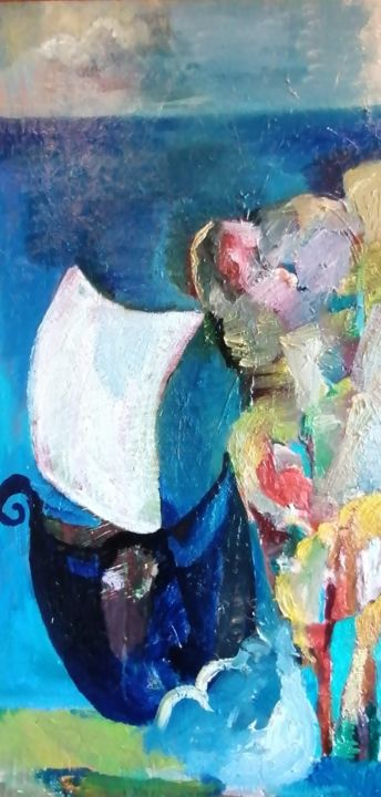 Painting titled "L'échappée belle ou…" by Valérie Blum (Valery), Original Artwork, Oil