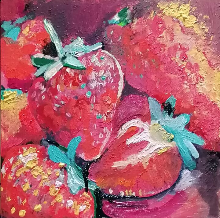 Peinture intitulée "Fraises 2" par Valérie Blum (Valery), Œuvre d'art originale, Acrylique