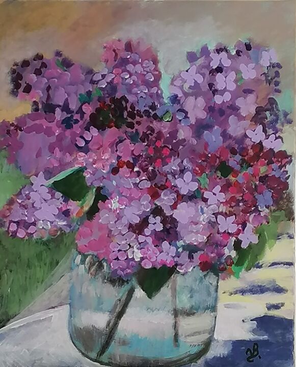 Peinture intitulée "Un bouquet de lilas" par Valérie Blum (Valery), Œuvre d'art originale, Acrylique Monté sur Châssis en bo…