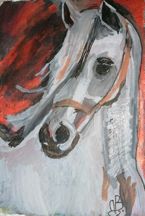 Peinture intitulée "Mon cheval m'attend" par Valérie Blum (Valery), Œuvre d'art originale, Aquarelle