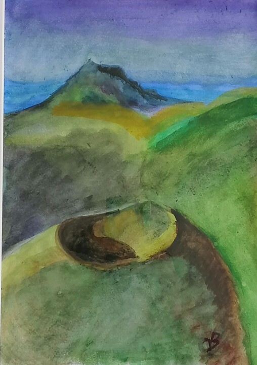 Peinture intitulée "Chaîne des Puys" par Valérie Blum (Valery), Œuvre d'art originale, Aquarelle