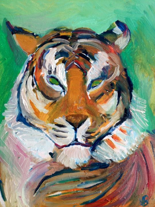 Peinture intitulée "Le Tigre éternel" par Valérie Blum (Valery), Œuvre d'art originale, Huile