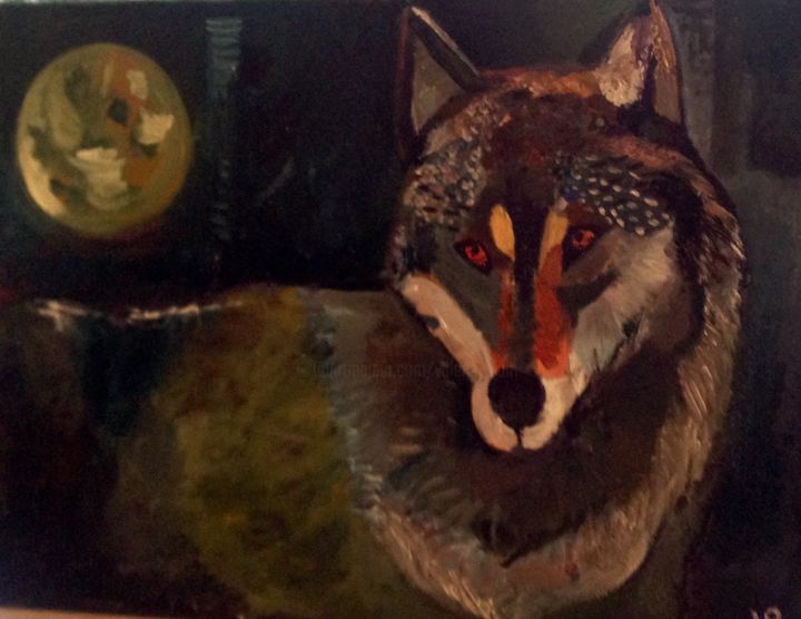 Peinture intitulée "La louve et la lune…" par Valérie Blum (Valery), Œuvre d'art originale, Acrylique