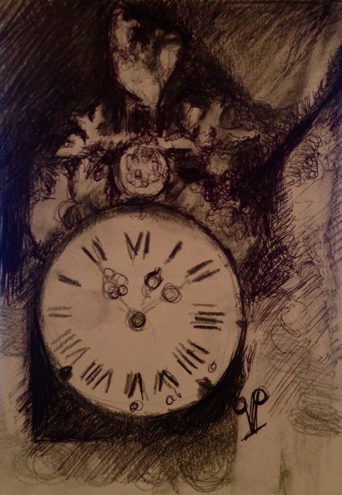Dessin intitulée "petite horloge" par Valérie Blum (Valery), Œuvre d'art originale, Graphite