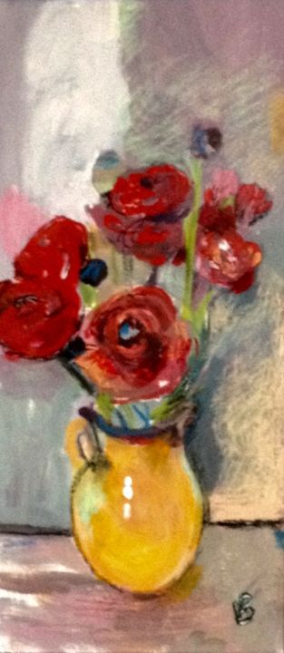 Painting titled "fleurs rouges" by Valérie Blum (Valery), Original Artwork, Acrylic Mounted on Other rigid panel