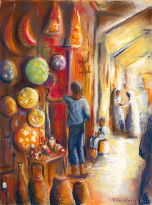 Zeichnungen mit dem Titel "Le Souk" von Valérie Constanty, Original-Kunstwerk