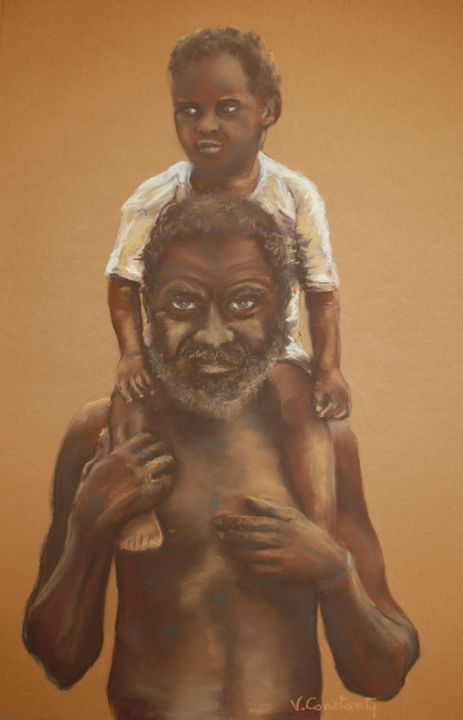 Desenho intitulada "Père et Fils" por Valérie Constanty, Obras de arte originais