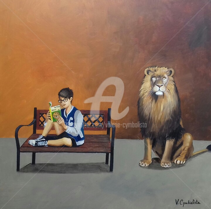 Painting titled "Le lion" by Valérie Cymbalista, Original Artwork