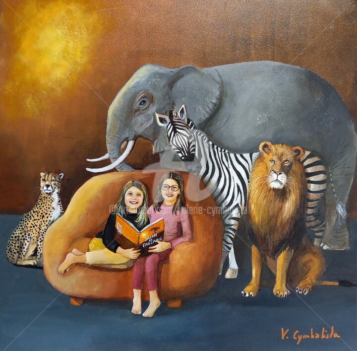 Painting titled "Safari en Tanzanie" by Valérie Cymbalista, Original Artwork, Oil