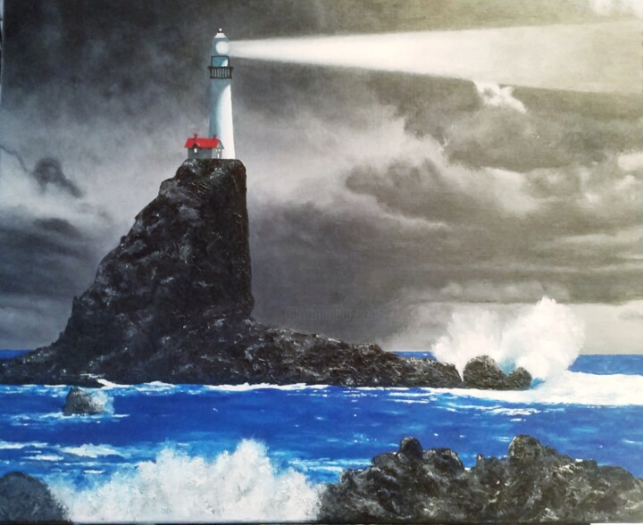 Peinture intitulée "Le phare" par Valerie De Iseppi, Œuvre d'art originale, Huile