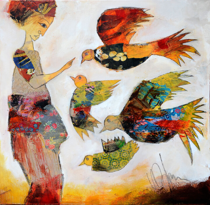 Painting titled "les oiseaux" by Valérie Depadova, Original Artwork, Acrylic