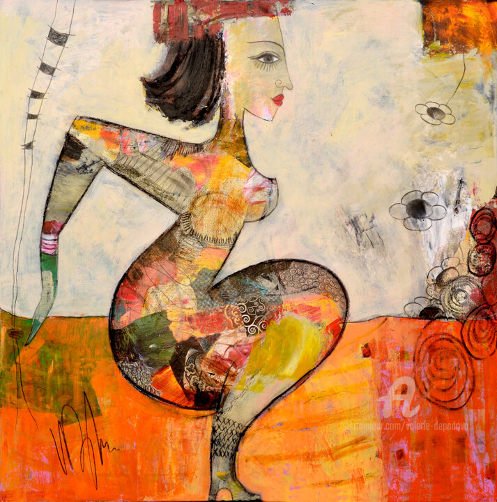 Painting titled "femme acroupie" by Valérie Depadova, Original Artwork, Acrylic