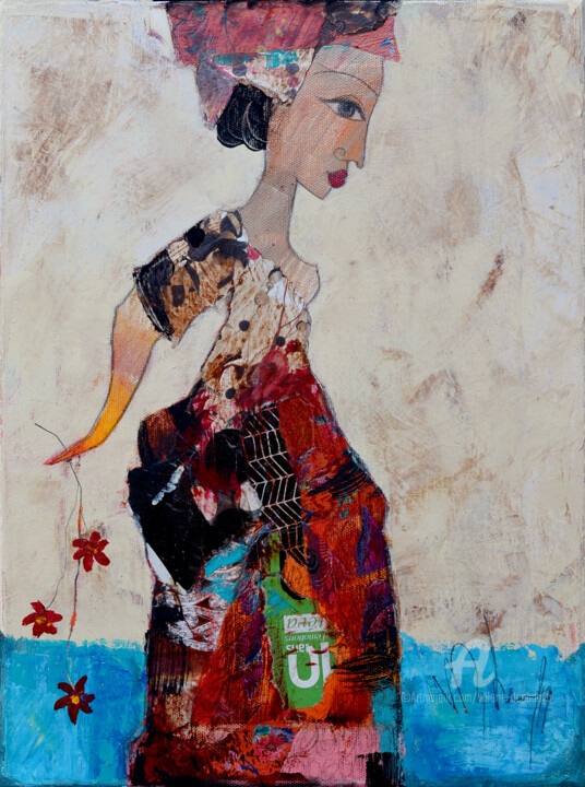 Malerei mit dem Titel "Femme fleurs" von Valérie Depadova, Original-Kunstwerk, Acryl