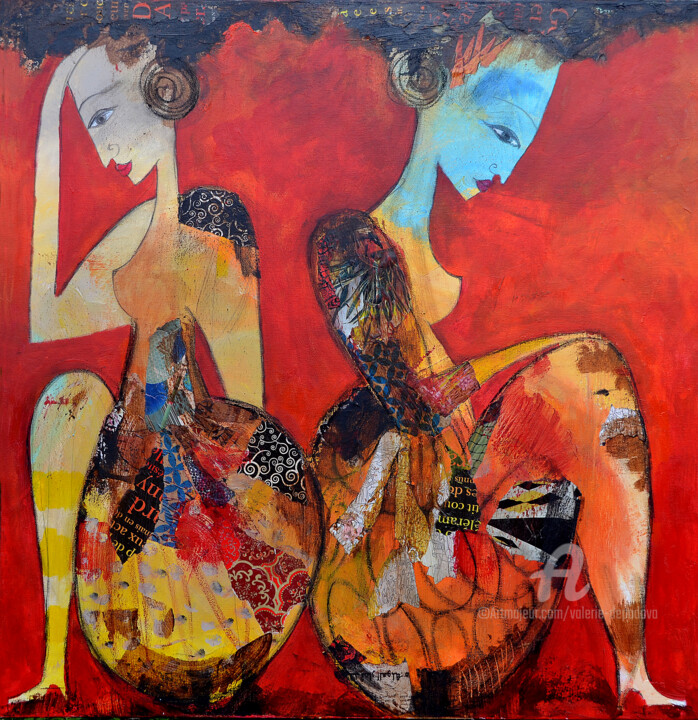 Картина под названием "deux femmes en souc…" - Valérie Depadova, Подлинное произведение искусства, Акрил