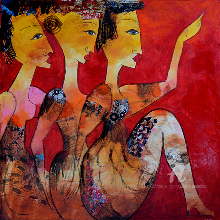 Картина под названием "Trois 01" - Valérie Depadova, Подлинное произведение искусства, Акрил Установлен на Деревянная рама д…