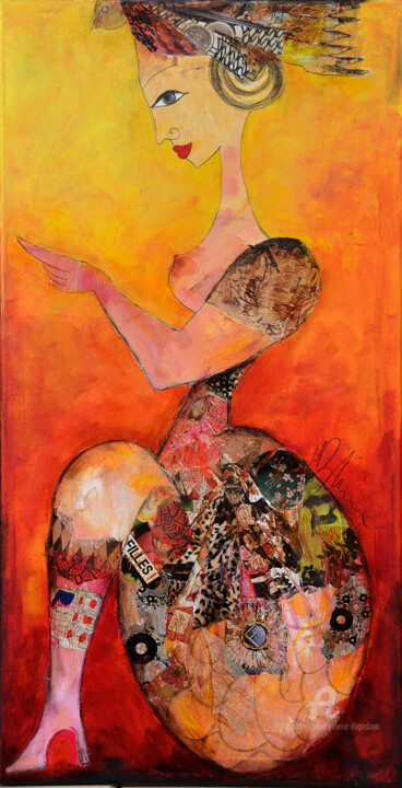 Картина под названием "Un oiseau dand la t…" - Valérie Depadova, Подлинное произведение искусства, Акрил