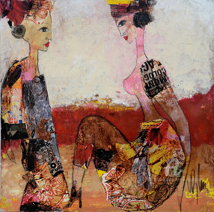 Peinture intitulée "deux femmes." par Valérie Depadova, Œuvre d'art originale, Acrylique