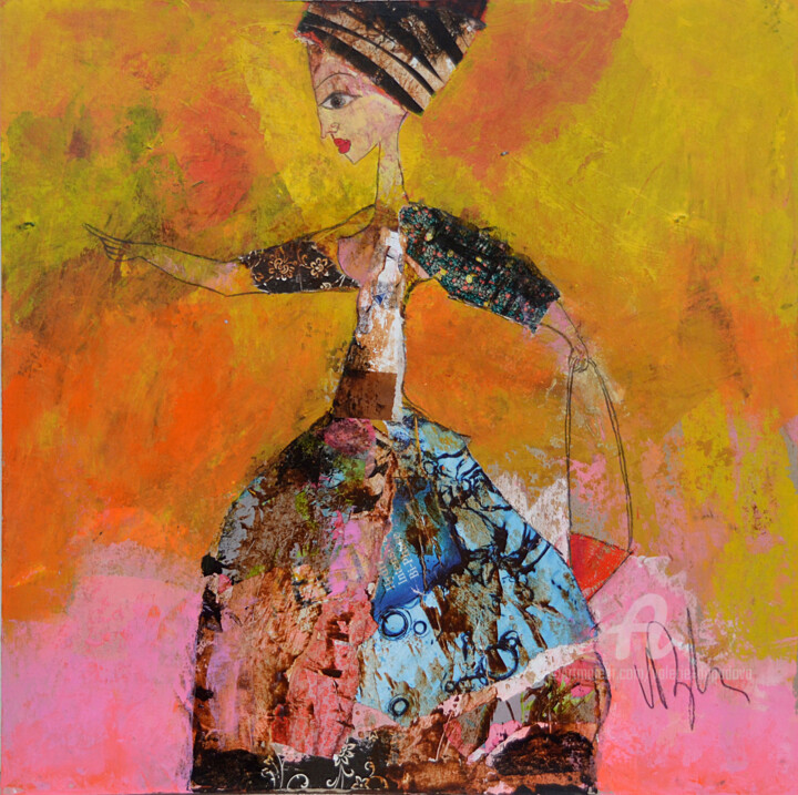 Painting titled "Femme au sac." by Valérie Depadova, Original Artwork, Acrylic