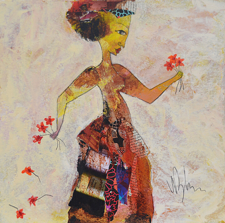 Painting titled "Femme aux fleurs...." by Valérie Depadova, Original Artwork, Acrylic