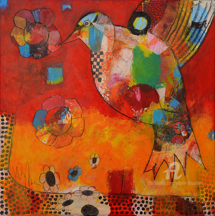 Картина под названием "Un oiseau" - Valérie Depadova, Подлинное произведение искусства, Акрил