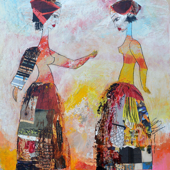 Malerei mit dem Titel "Deux amies discutent" von Valérie Depadova, Original-Kunstwerk, Acryl