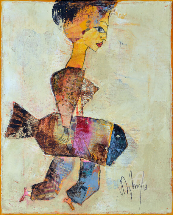 Painting titled "poisson" by Valérie Depadova, Original Artwork, Oil