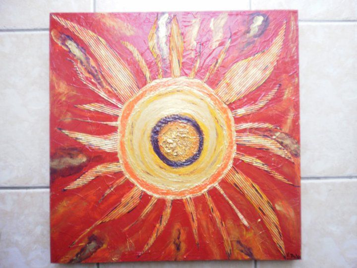 Peinture intitulée "Soleil flamboyant" par Valerie Dubos, Œuvre d'art originale, Acrylique