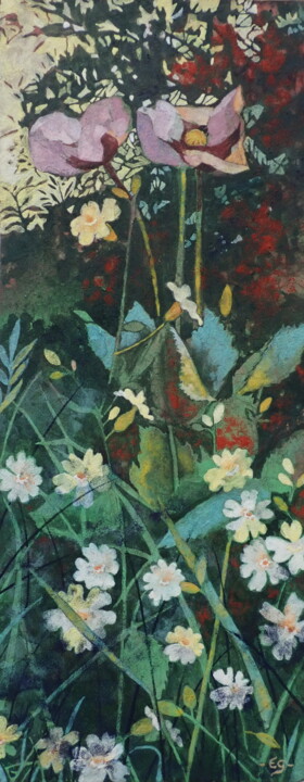 Painting titled "Fleurs d'été" by Valérie Eguchi, Original Artwork, Pigments Mounted on Wood Panel