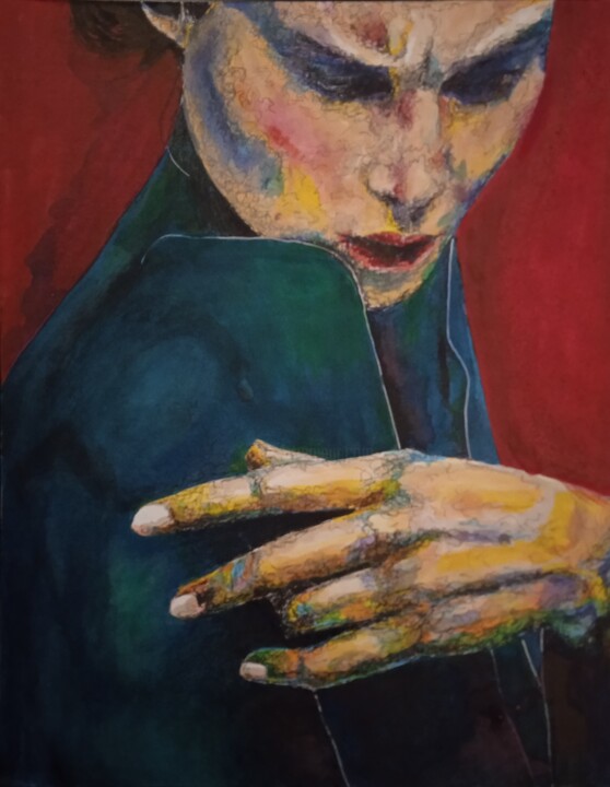 Peinture intitulée "Femme sur fond rouge" par Valérie Fistarol, Œuvre d'art originale, Marqueur
