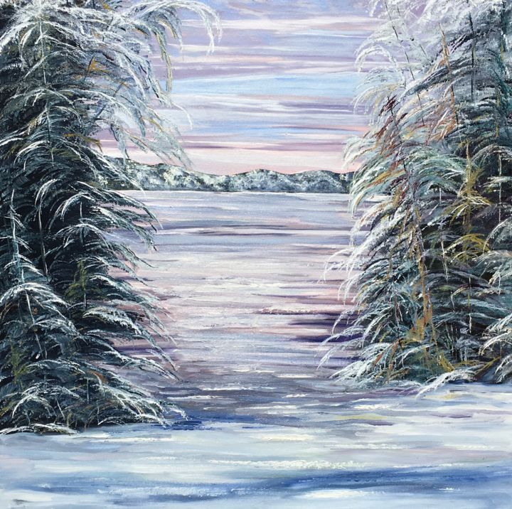 Malerei mit dem Titel "Hiver au Lac Chaud,…" von Valérie Fitzpatrick, Original-Kunstwerk, Öl