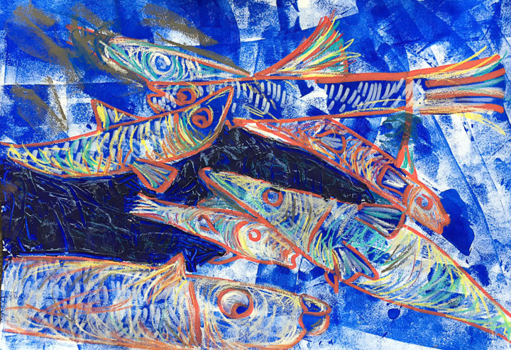 Painting titled "sardines-en-boite.j…" by Baliste, Original Artwork, Acrylic