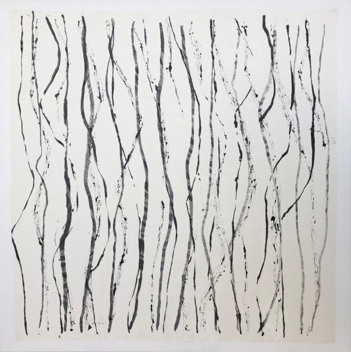 Drawing titled "Sous bois" by Valerie Garnier Thiaw-Woaye, Original Artwork, Ink Mounted on Wood Stretcher frame