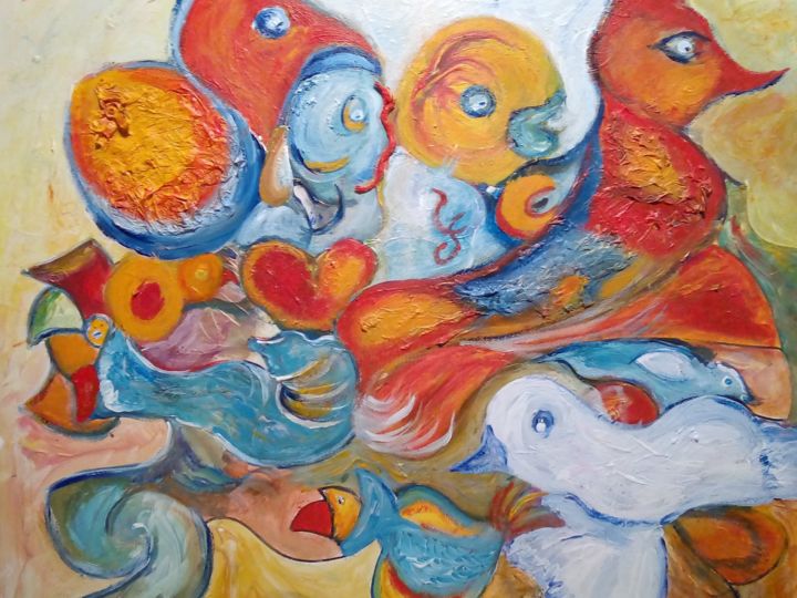 Painting titled "Oiseaux" by Valérie Housiaux, Original Artwork, Acrylic