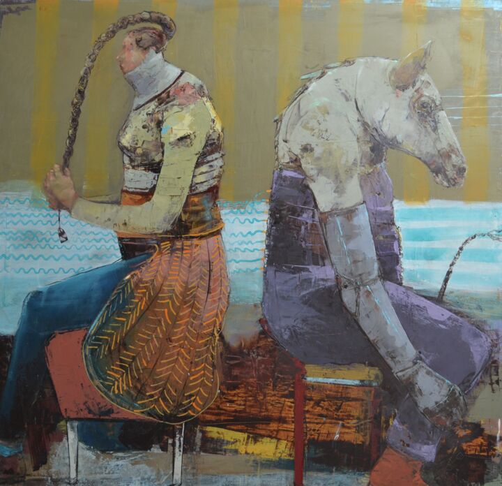 Malerei mit dem Titel "Cravaches" von Valérie Jayat, Original-Kunstwerk, Öl Auf Keilrahmen aus Holz montiert