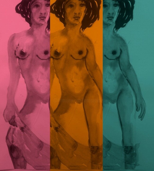 Dessin intitulée "les trois femmes" par Valerie Jeansen Boitel, Œuvre d'art originale