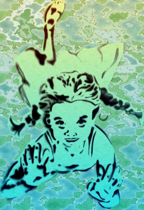 Dessin intitulée "nageuse" par Valerie Jeansen Boitel, Œuvre d'art originale