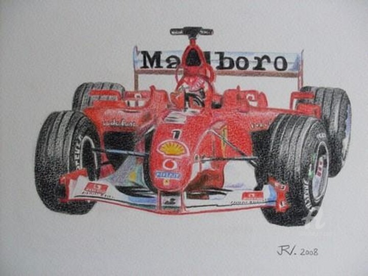 Drawing titled "Ferrari - Crayon de…" by Valérie Jouffroy Ricotta, Original Artwork, Pencil